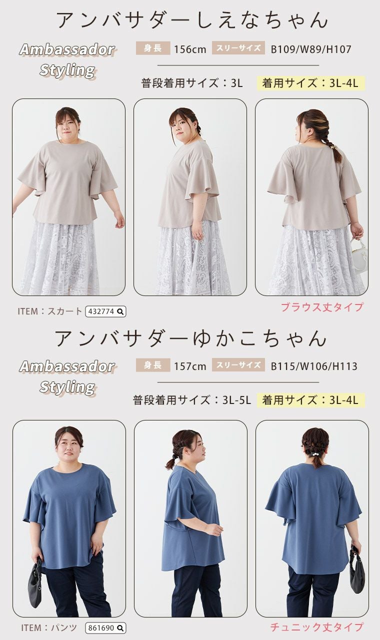 大きいサイズ 新色追加!! 選べる丈 チラ見え防止 半袖 フレアー