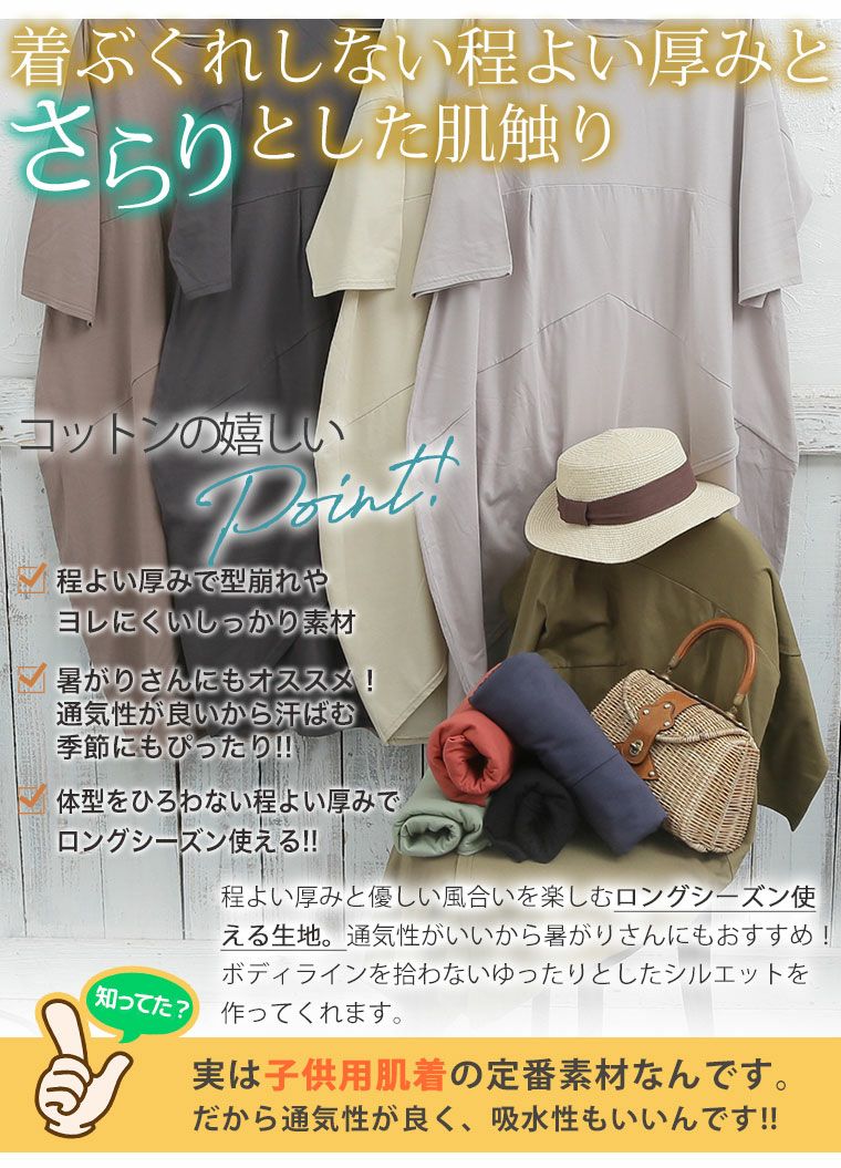 大きいサイズ 新色追加!! 綿100％ ストンと楽ちん 着心地さらり 体型