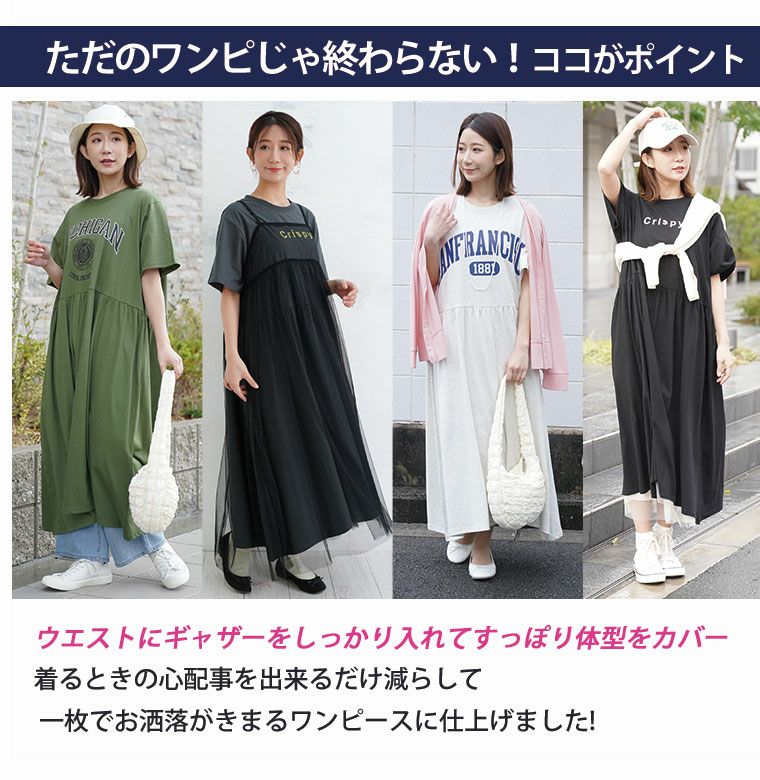 大きいサイズ ぽっちゃりさんの為に作った 綿100％ ロゴ入り ギャザー