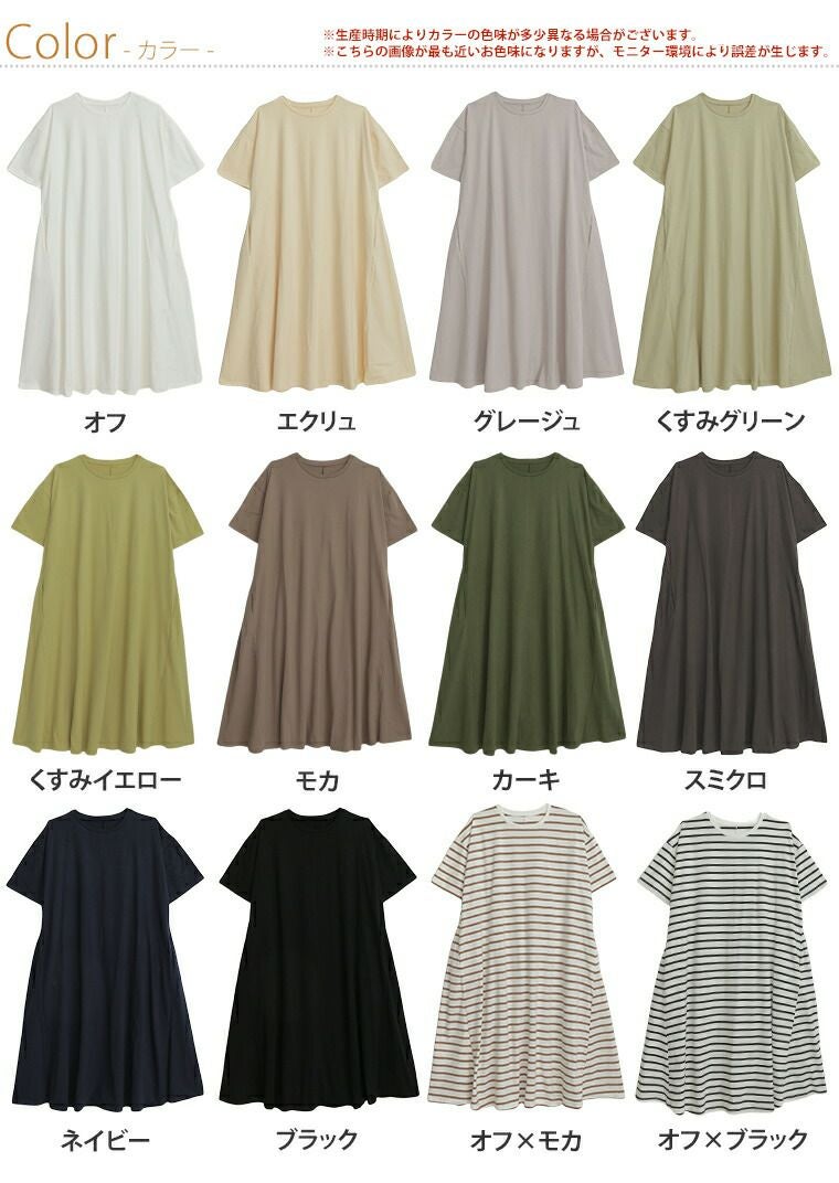大きいサイズ 【USAコットン180g】Aライン フレアワンピース 太もも