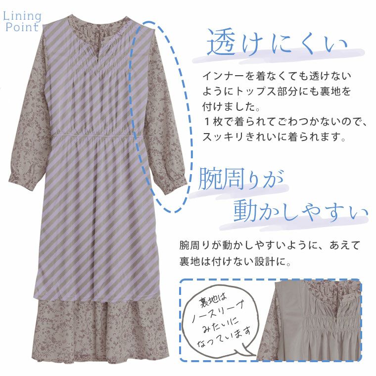 大きいサイズ 【Hinaさんコラボ】 花柄切替 ギャザーワンピース