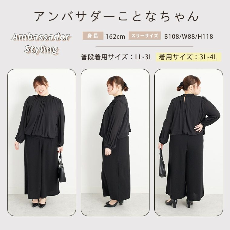 大きいサイズ ココハレシリーズ プチハイ 長袖 ブラウス・ワイドパンツ