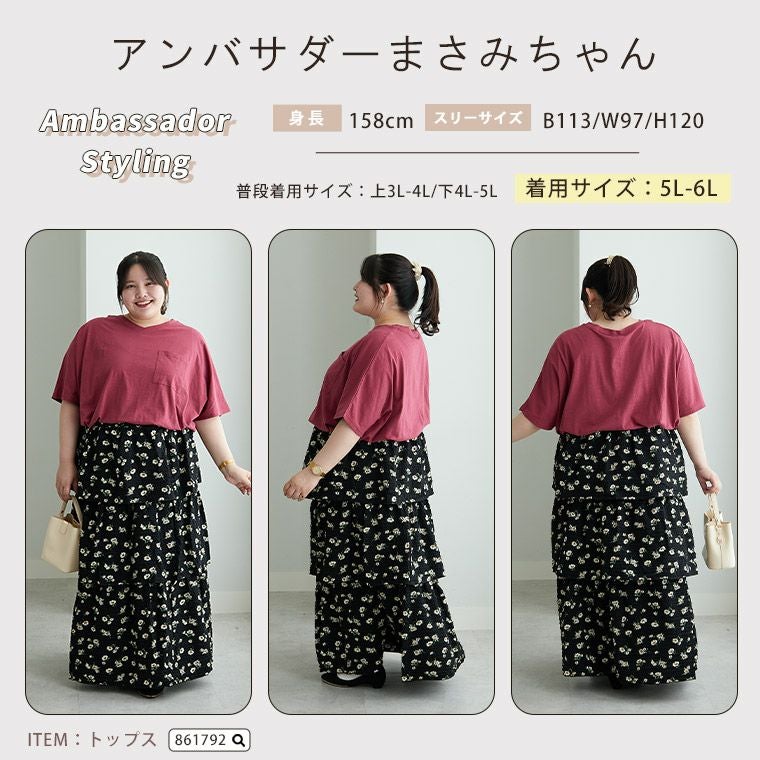 大きいサイズ 下半身太りを可愛く解消！ 春めく ティアード フレア