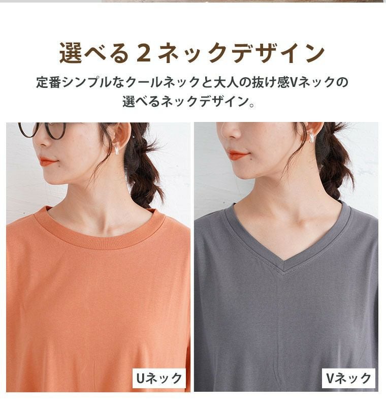 大きいサイズ USAコットン ネックが選べる Aライン ワンピース