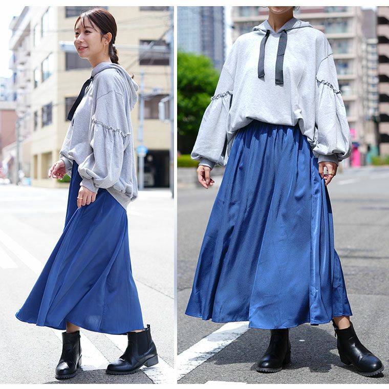 大きいサイズ ヴィンテージサテン たっぷりフレアスカート | 大きい