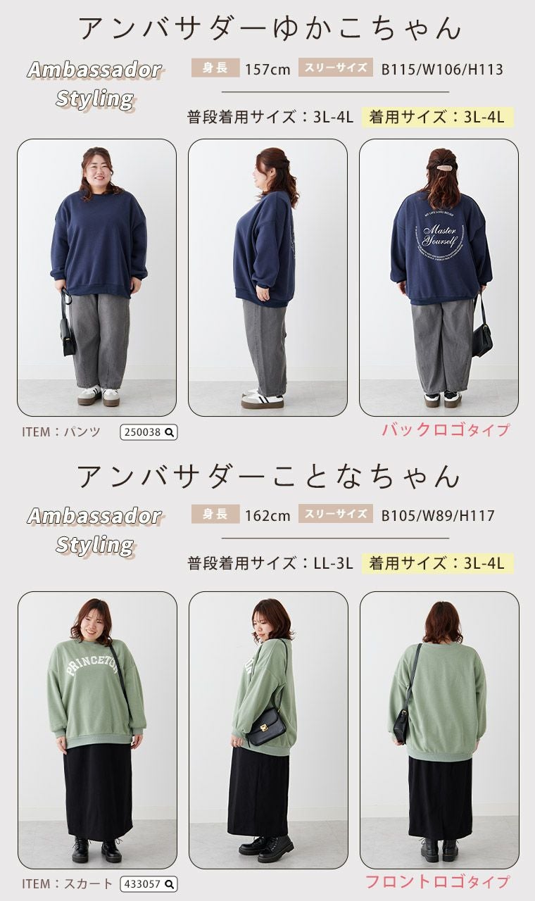 大きいサイズ ハピぽか裏起毛 2デザインから選べる ロゴトレーナー 毛 大きいサイズ ハピぽか裏起毛 2デザインから選べる ロゴトレーナー 毛