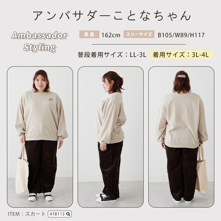 大きいサイズ ハピぽか裏起毛 2デザインから選べる 刺繍トレーナー 毛