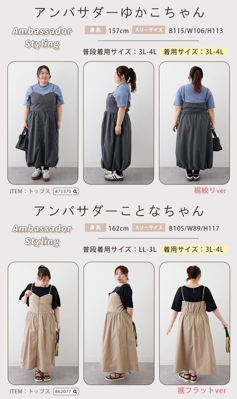大きいサイズ 切り替えで着痩せ フロントジップ Aライン ワンピース